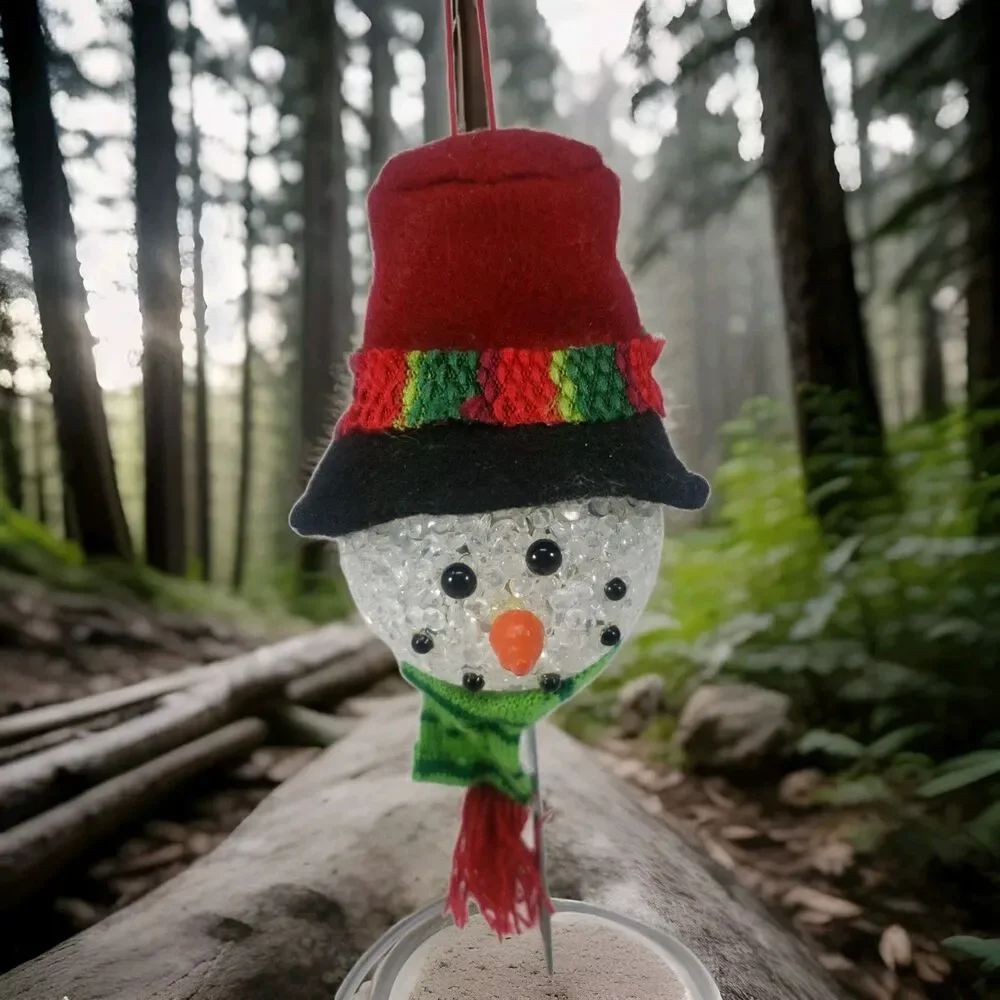 Melted Popcorn Snowman Head Ornament Light Up LED Color Changing Plastic Acrylic